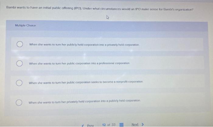 Bambi wants to have an initial public offering