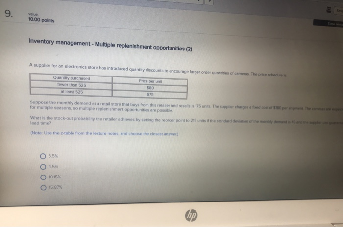 9. value 10.00 points Inventory management -