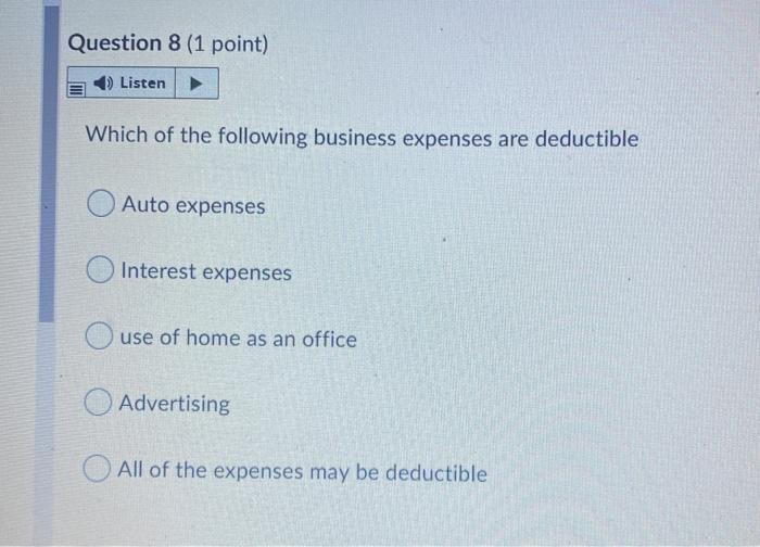 Question 8 (1 point) Listen Which of the