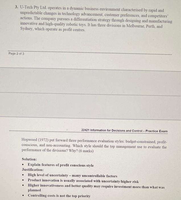 3. U-Tech Pty Ltd. operates in a dynamic business