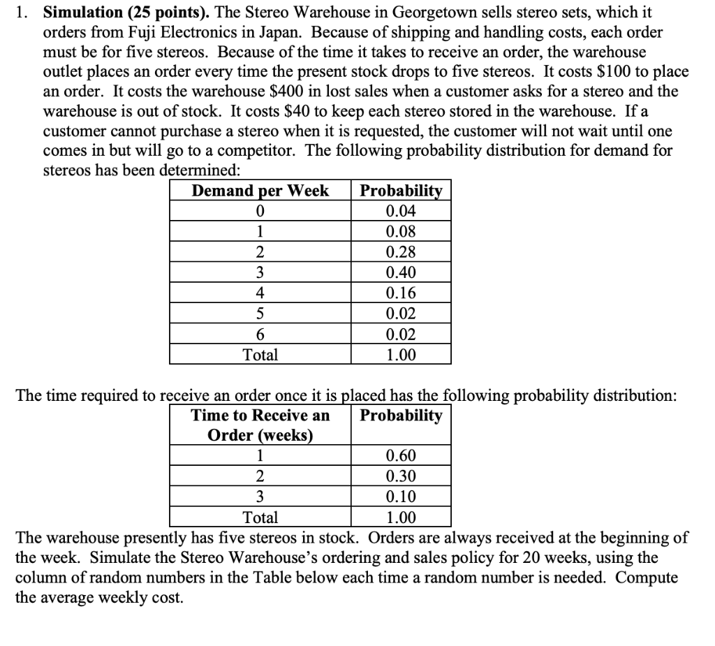 Simulation question please help: 1. Simulation
