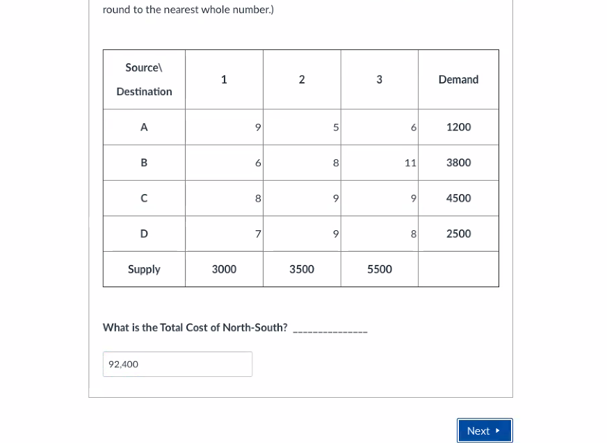 Fill in the chart below using the North South