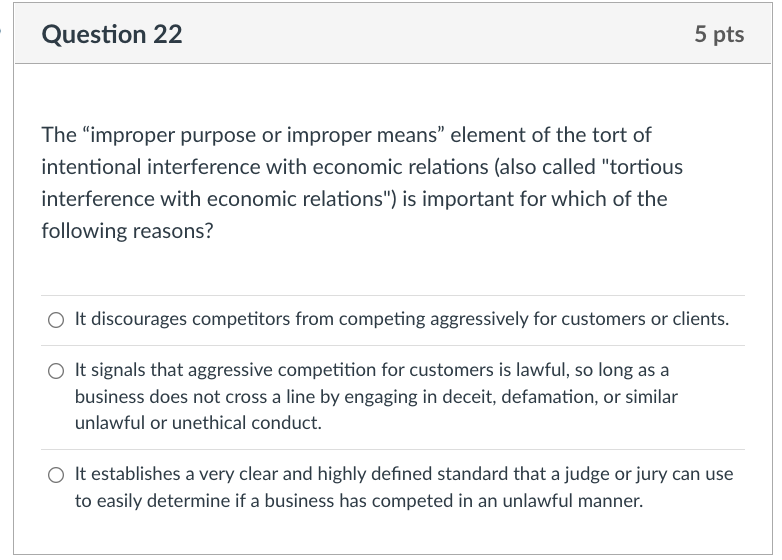 Question 22 5 pts The "improper purpose or