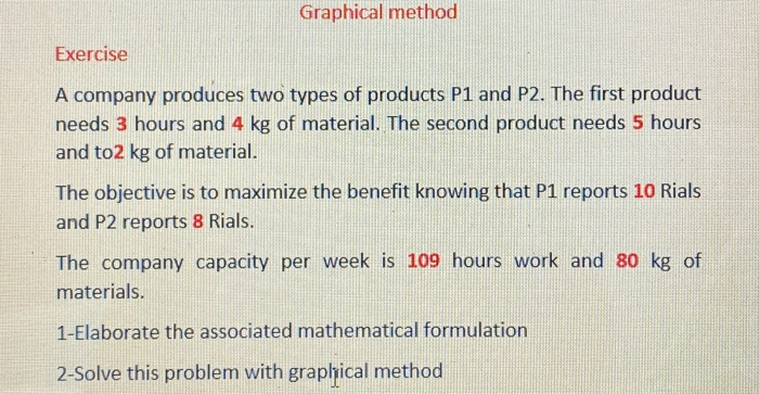 Graphical method Exercise A company produces two