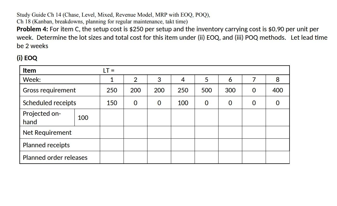 Study Guide Ch 14 (Chase, Level, Mixed, Revenue
