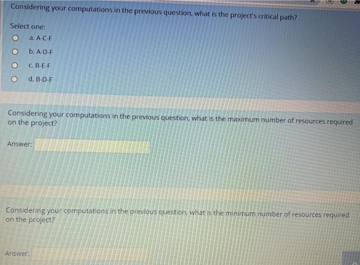 D Given the network diagram, fill in the resource