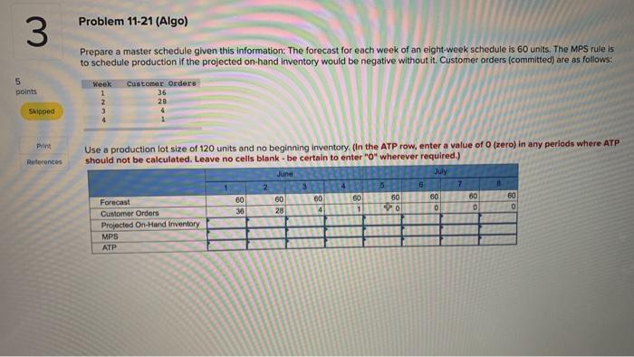 Problem 11-21 (Algo) 3 Prepare a master schedule