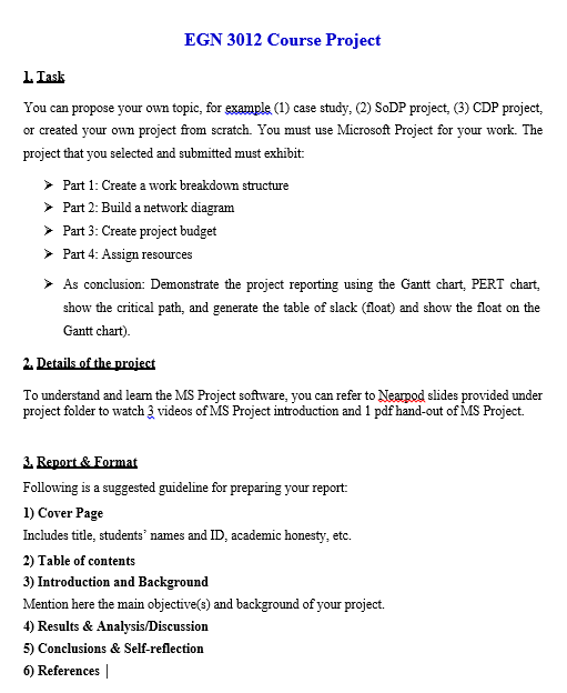 EGN 3012 Course Project 1 Task You can propose