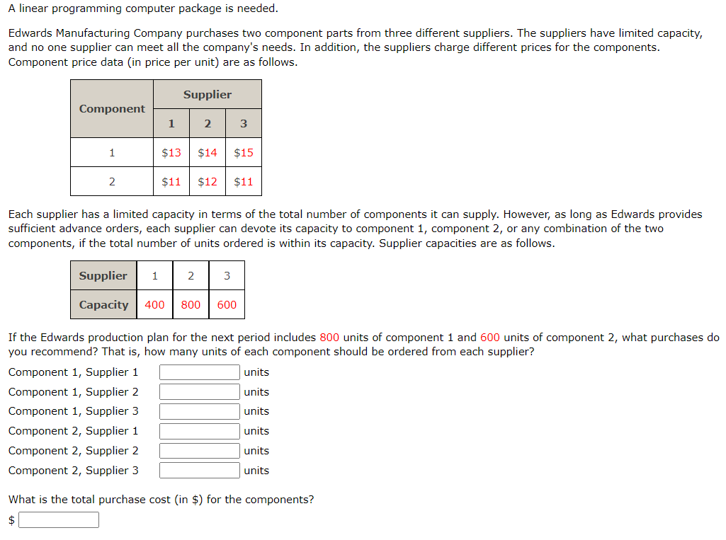 A linear programming computer package is needed.