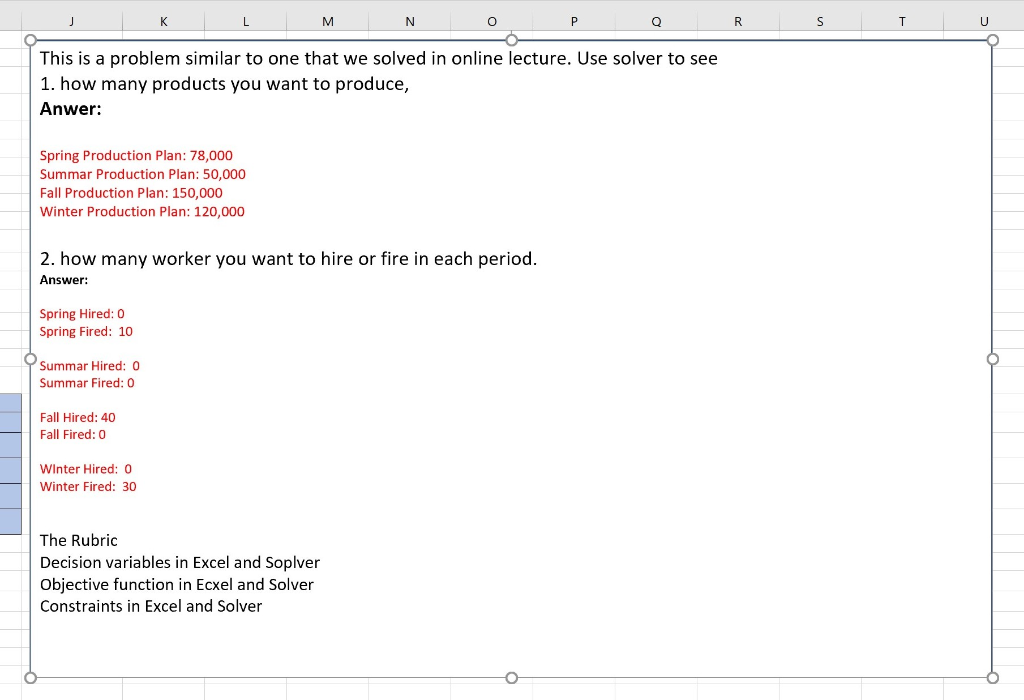 Aggregate Planning "Problem", N P Q R This is a