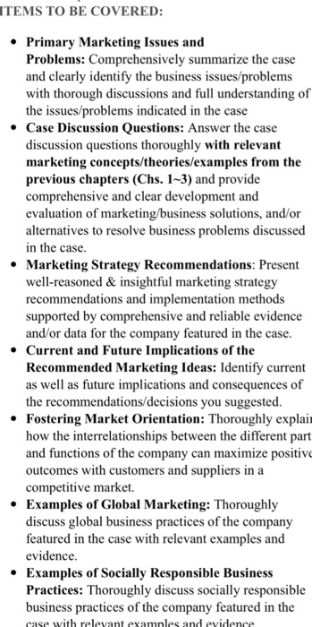 Help with case analysis, items to be covered!