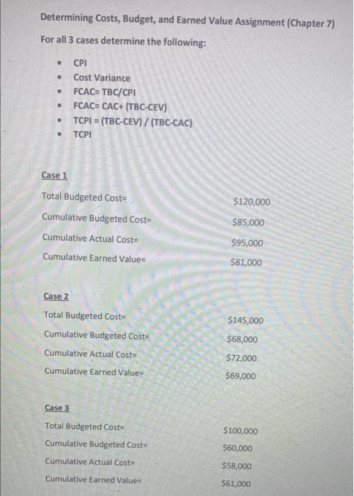 Determining Costs, Budget, and Earned Value