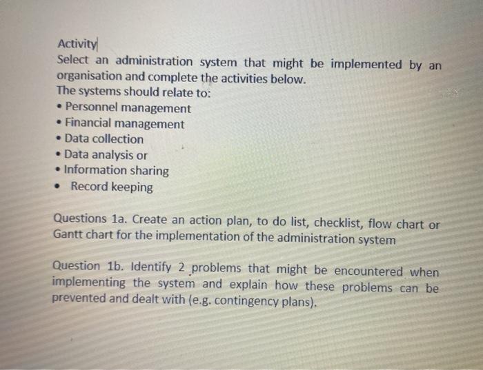 Activity Select an administration system that