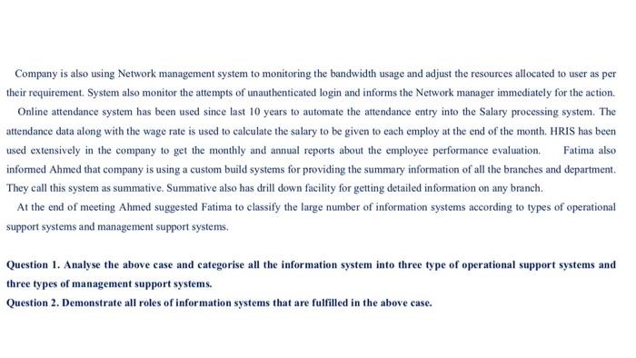 Case Study 2 : Role and Types of Information