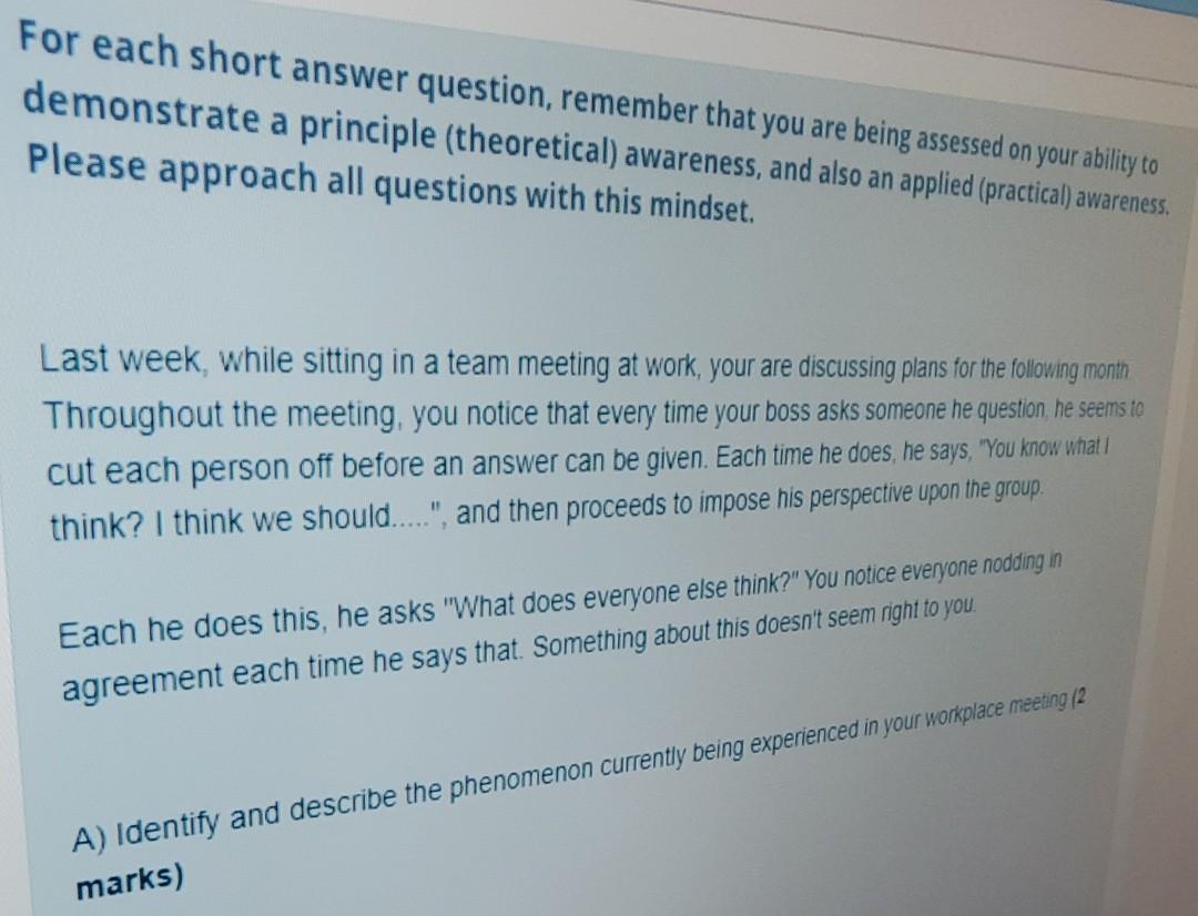 For each short answer question, remember that you