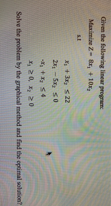 Given the following linear program: Maximize Z=