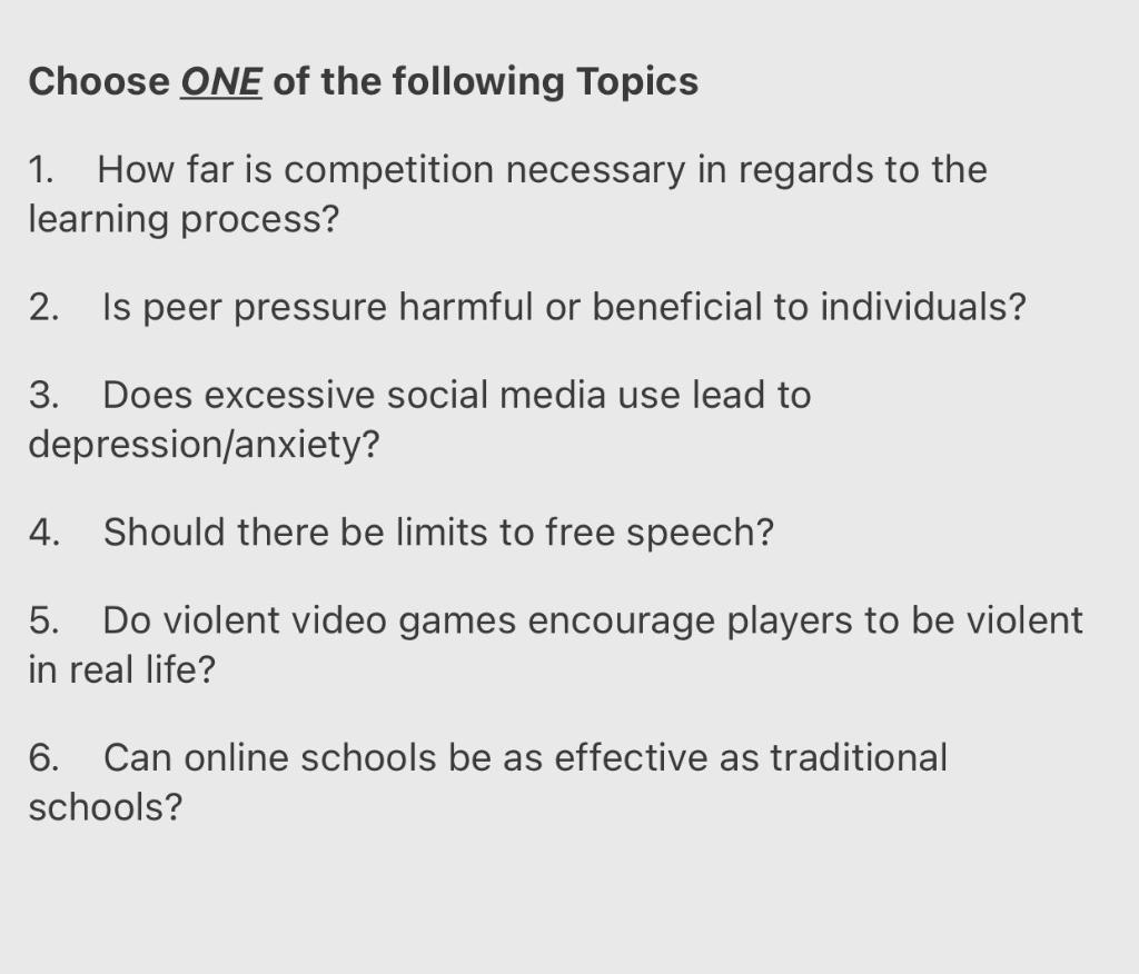 You are required to choose a debatable topic from