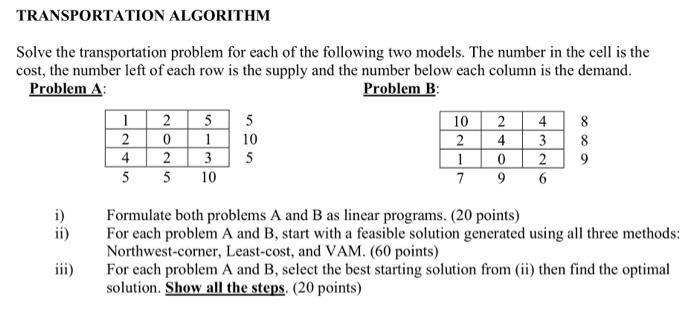can you please solve problem (B)? TRANSPORTATION