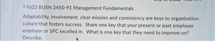 Fa22 BUSN 2450-91 Management Fundamentals