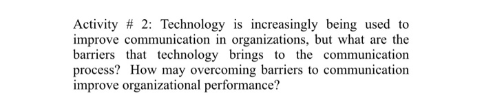 Activity # 2: Technology is increasingly being