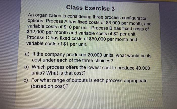 Class Exercise 3 An organization is considering