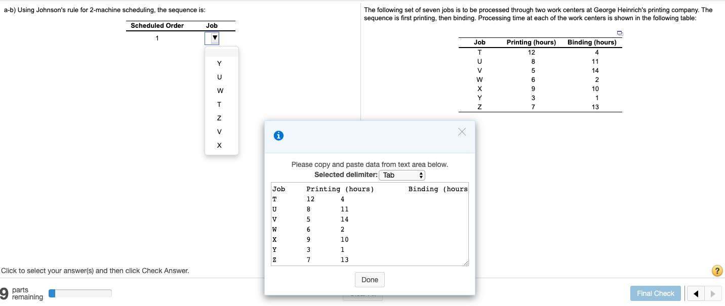a-b) Using Johnson's rule for 2-machine