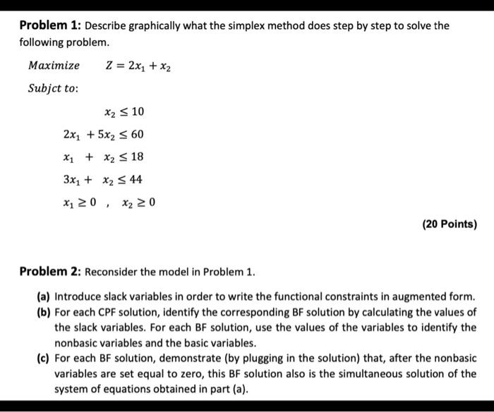 Problem 1: Describe graphically what the simplex