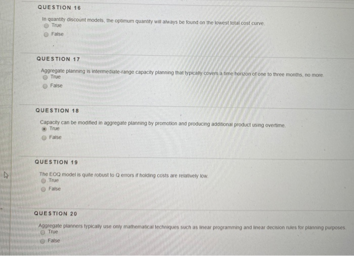 QUESTION 16 In quantity discount models, the