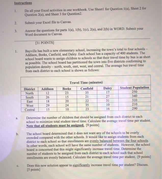 Instructions 1. Do all your Excel activities in