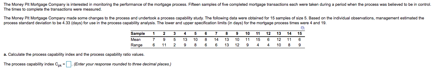 . B. The process capability index must be