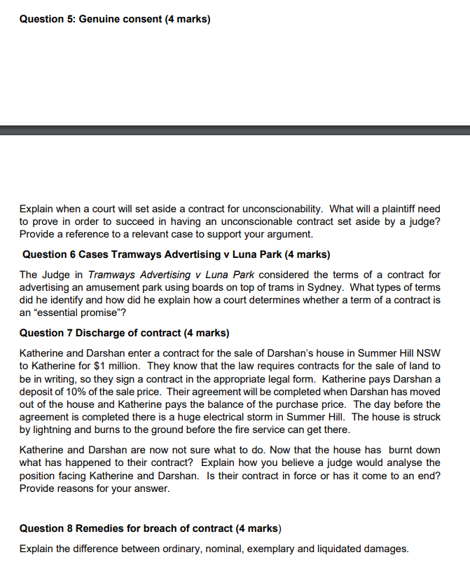 Question 5: Genuine consent (4 marks) Explain
