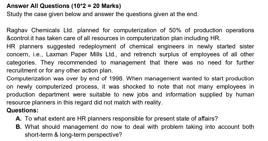 Answer All Questions (10*2 = 20 Marks) Study the