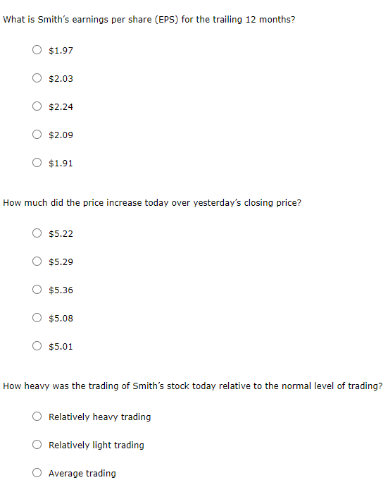 6. Stock quotes Smith Enterprises recently was