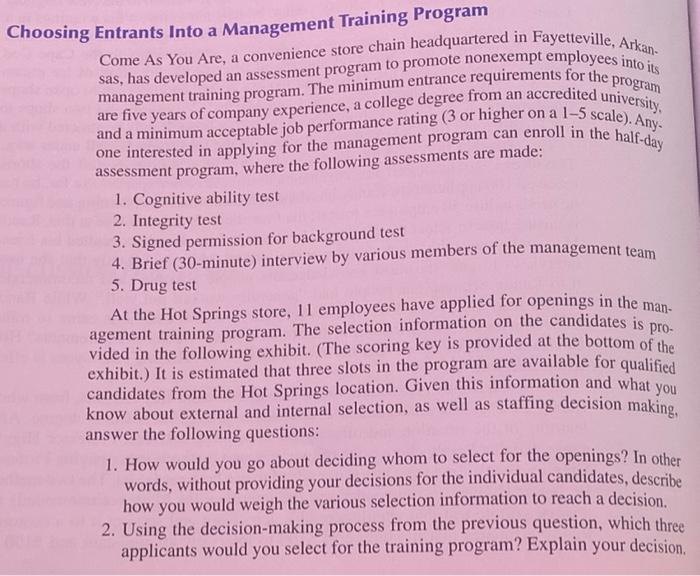 ing Entrants Into a Management Training Program