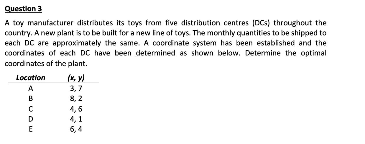 Question 3 A toy manufacturer distributes its