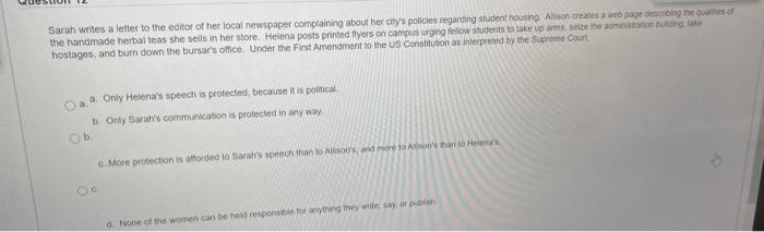 Sarah writes a letter to the editor of her local