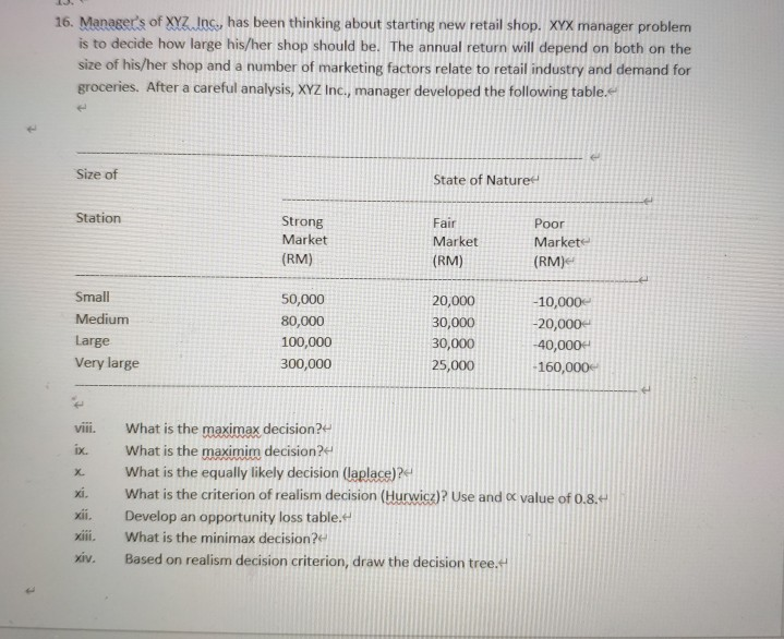 16. Manager's of XYZJnc, has been thinking about