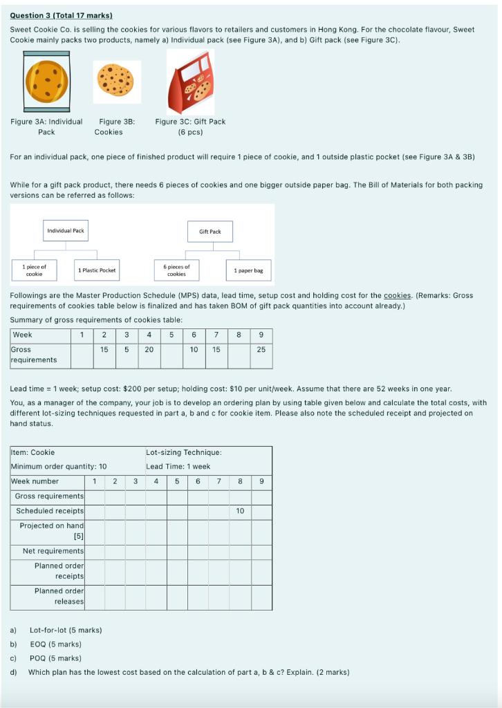Question 3 (Total 17 marks) Sweet Cookie Co. is
