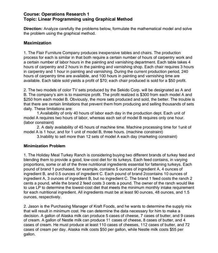 Course: Operations Research 1 Topic: Linear