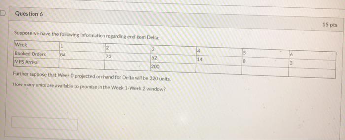 D Question 6 15 pts Suppose we have the following