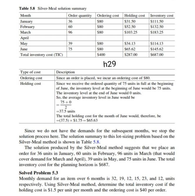 60 96 Table 5.8 Silver-Meal solution summary