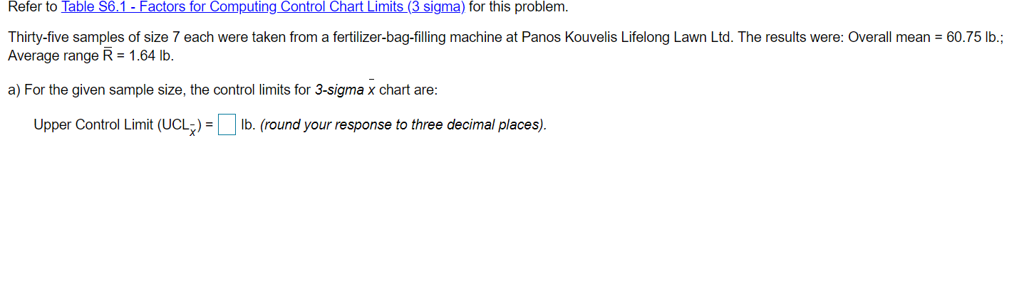 Refer to Table 56.1 - Factors for Computing