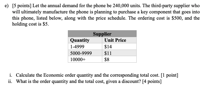 e) [5 points] Let the annual demand for the phone