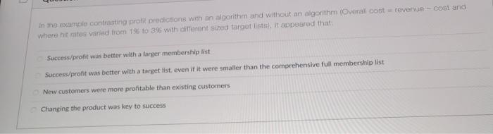 in the example contrasting profit predictions