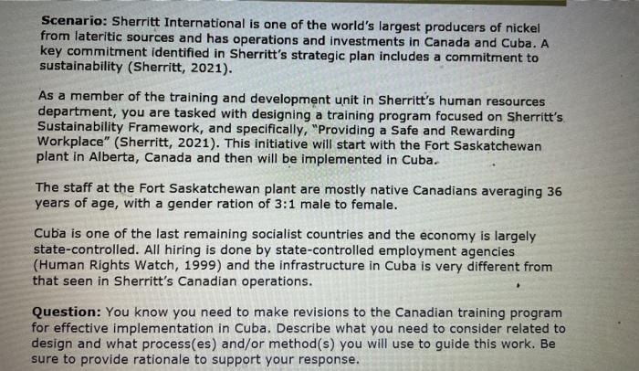 Training and development (SUBJECT) Scenario: