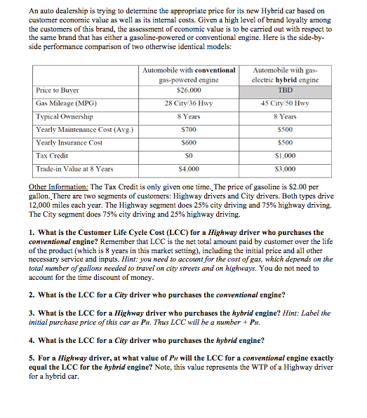 An auto dealership is trying to determine the