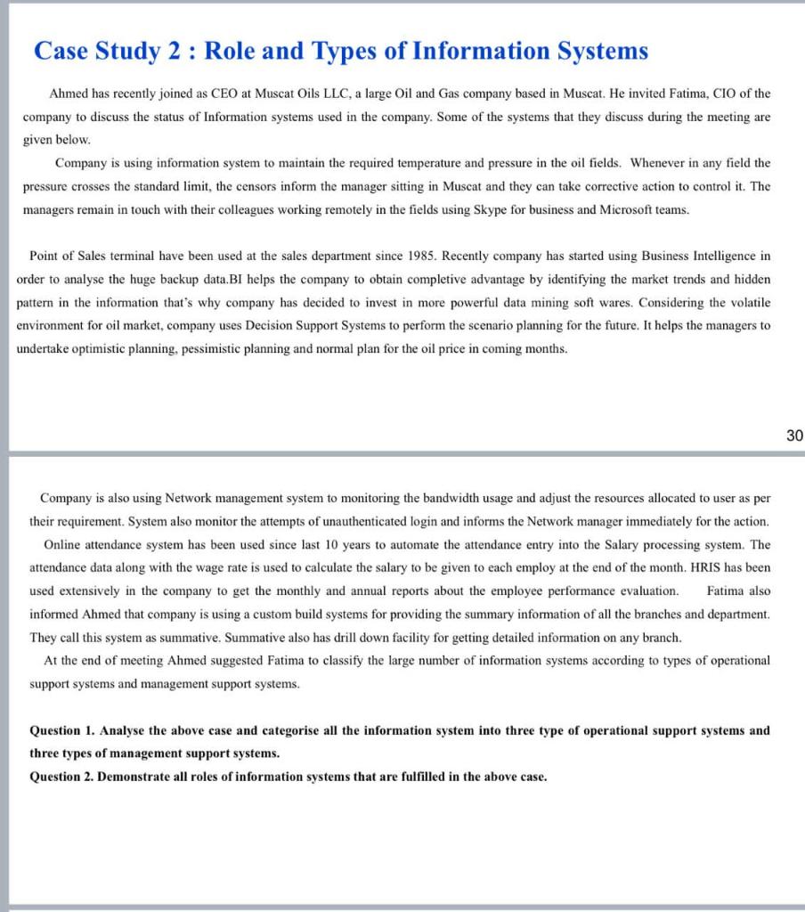 Case Study 2: Role and Types of Information