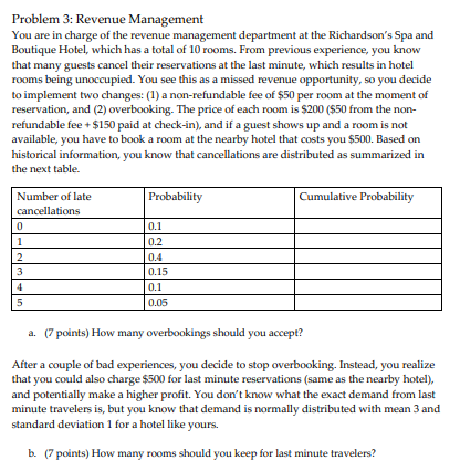 Problem 3: Revenue Management You are in charge