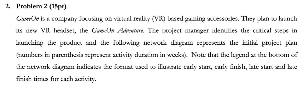 2. Problem 2 (15pt) GameOn is a company focusing