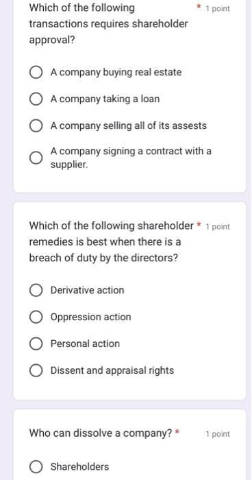 Which of the following * 1 point transactions